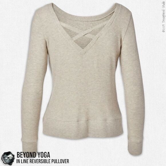 BEYOND YOGA IN LINE REVERSIBLE RIBBED SWEATER OATMEAL HEATER CRISSCROSS STRAPS - Picture 5 of 12